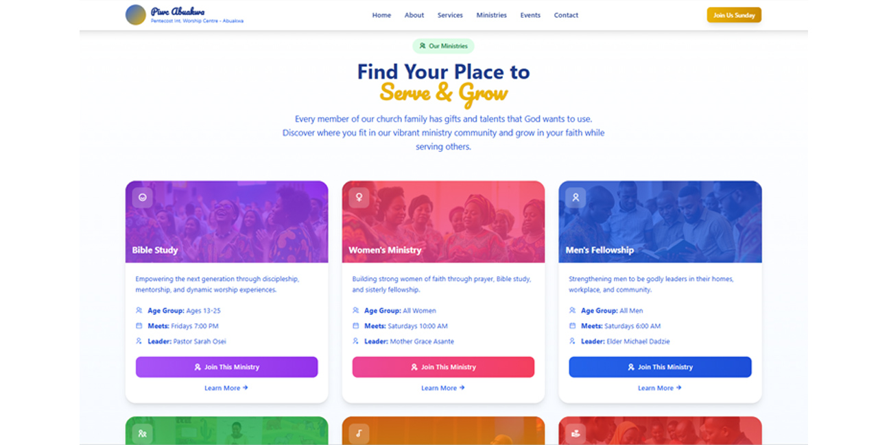 PIWC Abuakwa - Website Content Display
